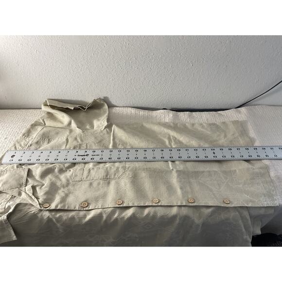 Caribbean Joe Shirt Mens XL Beige 100% Silk Floral Jacquard Button Up Camp - Picture 5 of 10